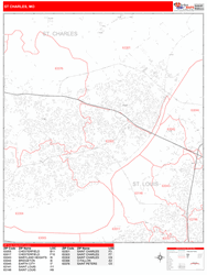 St. Charles Wall Map Zip Code Red Line Style 2024